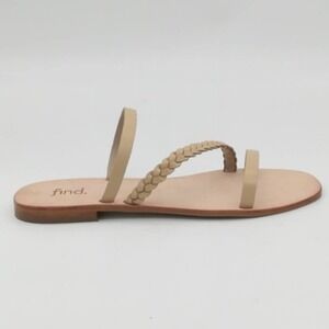 Find. Shoes Womens Beige 8.5 Leather Sandals Strappy Weave Slip On Flat NEW